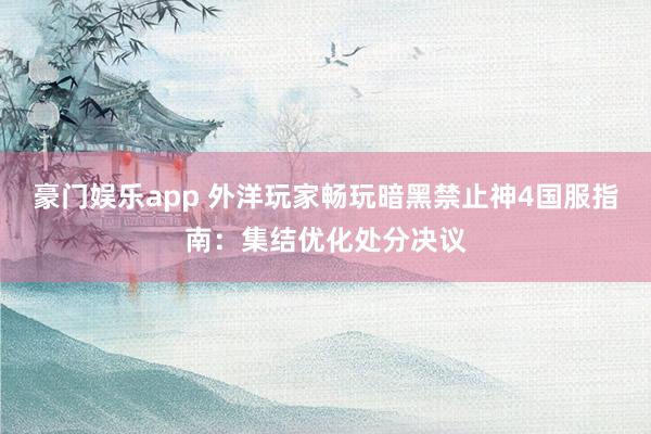 豪门娱乐app 外洋玩家畅玩暗黑禁止神4国服指南：集结优化处分决议