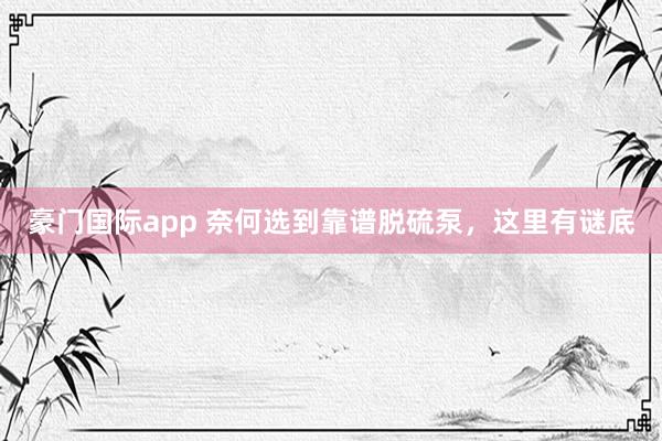 豪门国际app 奈何选到靠谱脱硫泵，这里有谜底