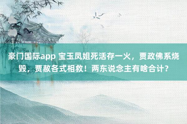 豪门国际app 宝玉凤姐死活存一火，贾政佛系烧毁，贾赦各式相救！两东说念主有啥合计？